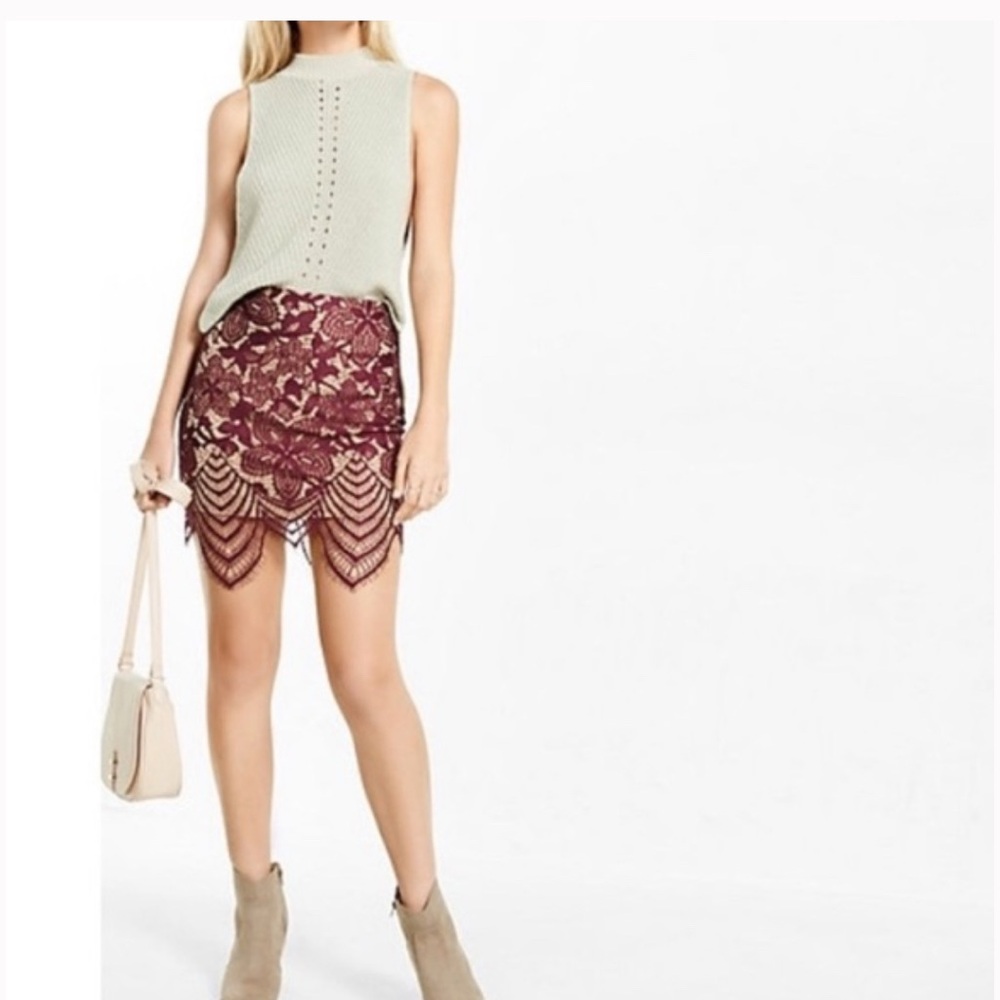 Express Burgundy Lace Mini Skirt